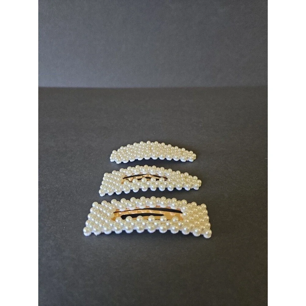 3” Faux Pearl Hair Clips Decorative Hair Pins Barrette Set Lot of 3